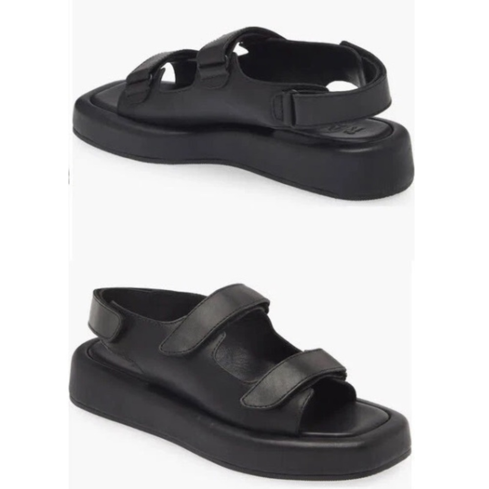 LOEFFLER RANDALL Blaise Leather Platform Sandals in Black Sz 10.5 -11